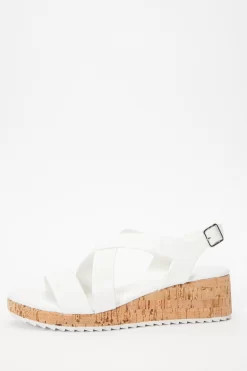 White Faux Leather Sporty Wedges