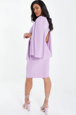 Lilac Cape Sleeve Midi Dress 8 Lilac Cape Sleeve Midi Dress -Women Clothing Sale 00100037292 XB