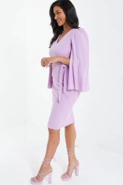 Lilac Cape Sleeve Midi Dress 9 Lilac Cape Sleeve Midi Dress -Women Clothing Sale 00100037292 XS