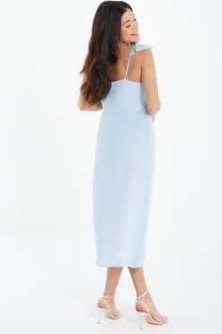 Light Blue Textured Frill Midi Dress 8 Light Blue Textured Frill Midi Dress -Women Clothing Sale 00100037308 XB