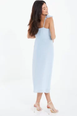 Light Blue Textured Frill Midi Dress -Women Clothing Sale 00100037308 XB scaled
