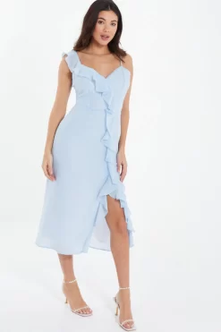 Light Blue Textured Frill Midi Dress -Women Clothing Sale 00100037308 XS scaled
