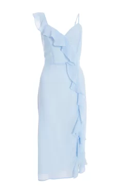 Light Blue Textured Frill Midi Dress