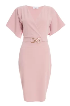 Light Pink Buckle Wrap Midi Dress