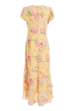 Yellow Chiffon Floral Frill Maxi Dress 10 Yellow Chiffon Floral Frill Maxi Dress -Women Clothing Sale 00100037310 ZB scaled