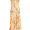 Yellow Chiffon Floral Frill Maxi Dress