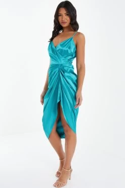 Aqua Wrap Ruched Midi Dress -Women Clothing Sale 00100037312 XS