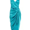 Aqua Wrap Ruched Midi Dress