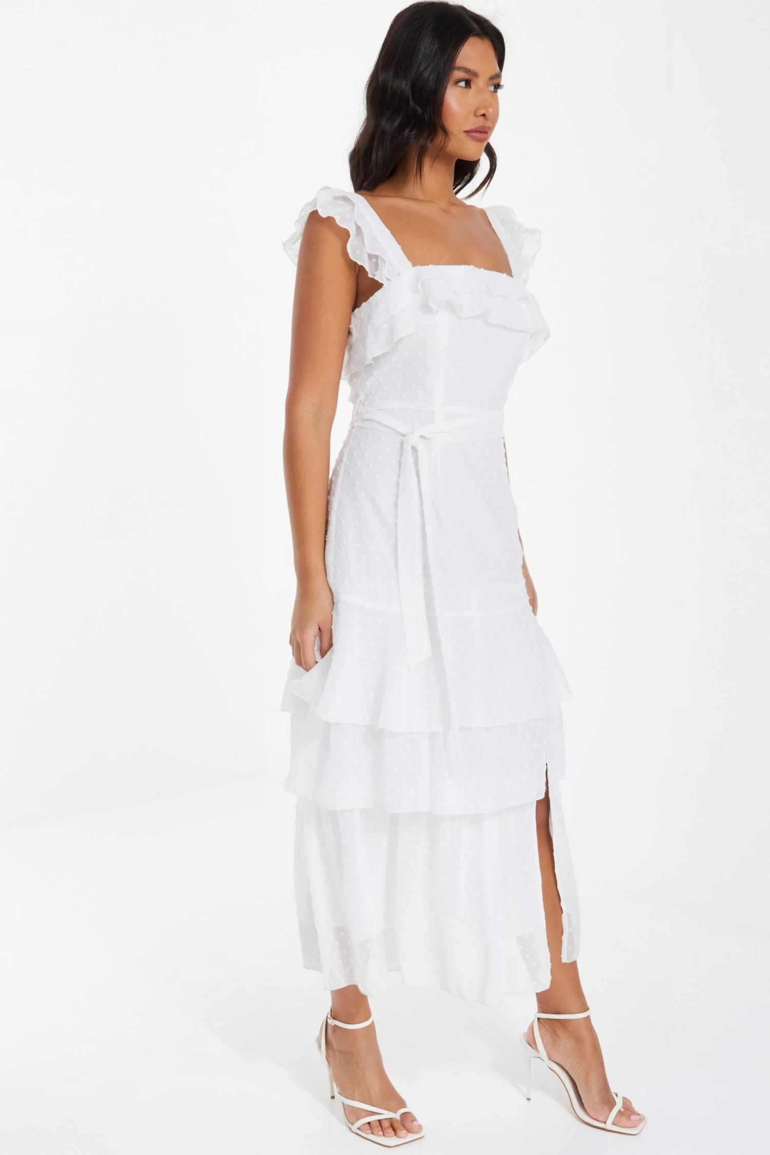 White Chiffon Dobby Tiered Maxi Dress 4 White Chiffon Dobby Tiered Maxi Dress - Image 4