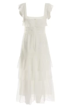 White Chiffon Dobby Tiered Maxi Dress 10 White Chiffon Dobby Tiered Maxi Dress -Women Clothing Sale 00100037314 ZB scaled