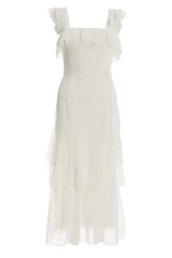 White Chiffon Dobby Tiered Maxi Dress