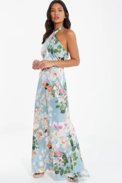 Blue Satin Floral High Neck Maxi Dress 9 Blue Satin Floral High Neck Maxi Dress -Women Clothing Sale 00100037317 XS scaled