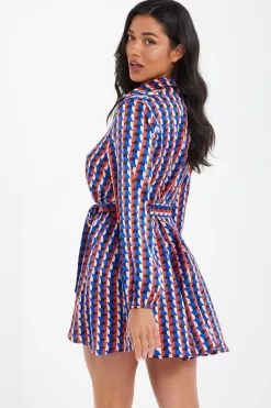 Blue Satin Geometric Mini Shirt Dress 8 Blue Satin Geometric Mini Shirt Dress -Women Clothing Sale 00100037330 XB scaled