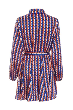 Blue Satin Geometric Mini Shirt Dress 10 Blue Satin Geometric Mini Shirt Dress -Women Clothing Sale 00100037330 ZB scaled