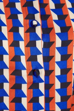 Blue Satin Geometric Mini Shirt Dress 11 Blue Satin Geometric Mini Shirt Dress -Women Clothing Sale 00100037330 ZS scaled