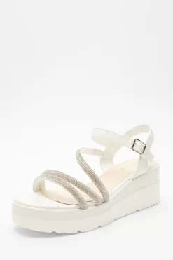 White Faux Leather Diamante Wedges -Women Clothing Sale 00100037331 XB scaled