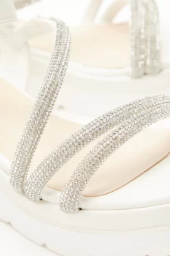 White Faux Leather Diamante Wedges -Women Clothing Sale 00100037331 ZB scaled