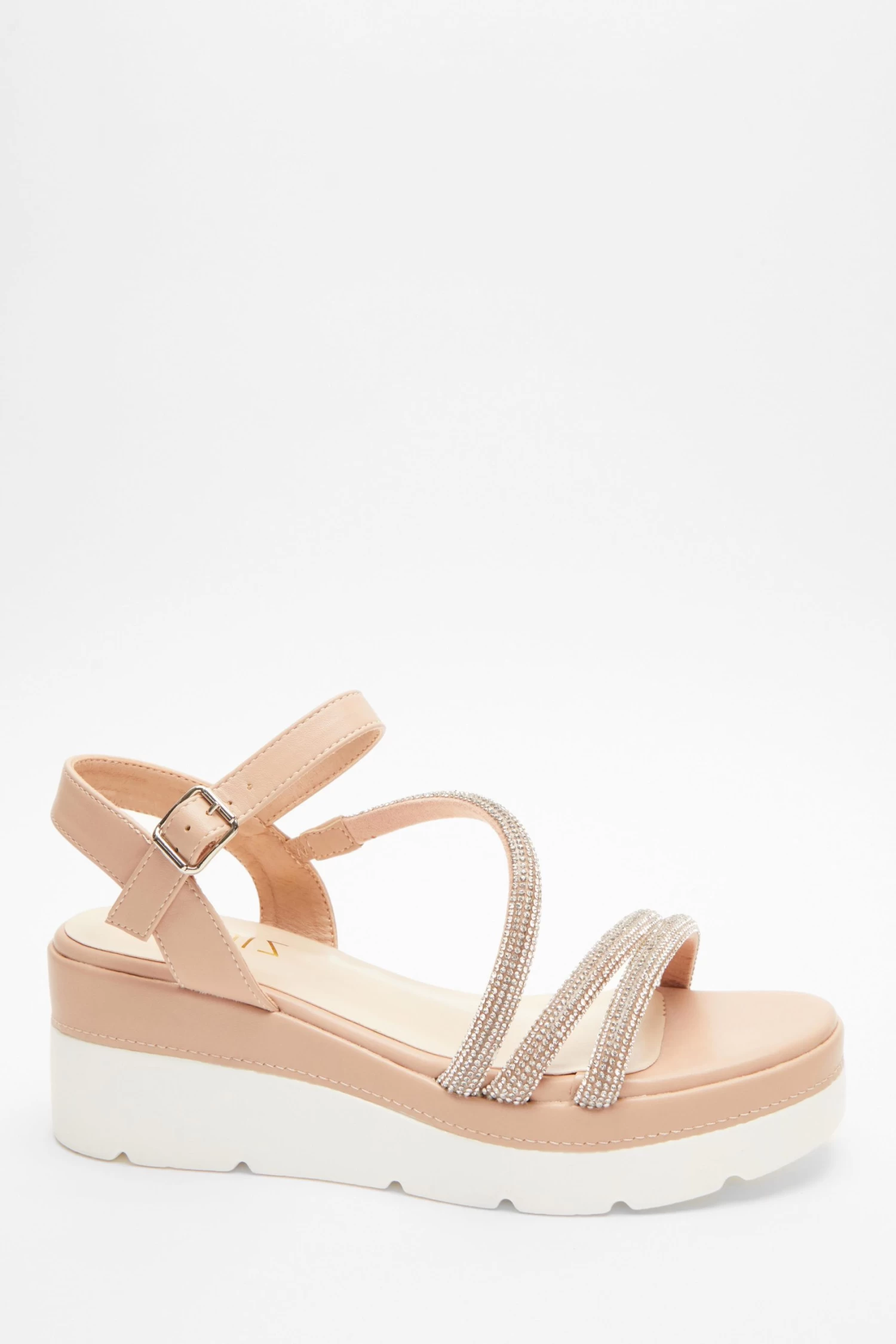 Pink Faux Leather Diamante Wedges 2 Pink Faux Leather Diamante Wedges - Image 2