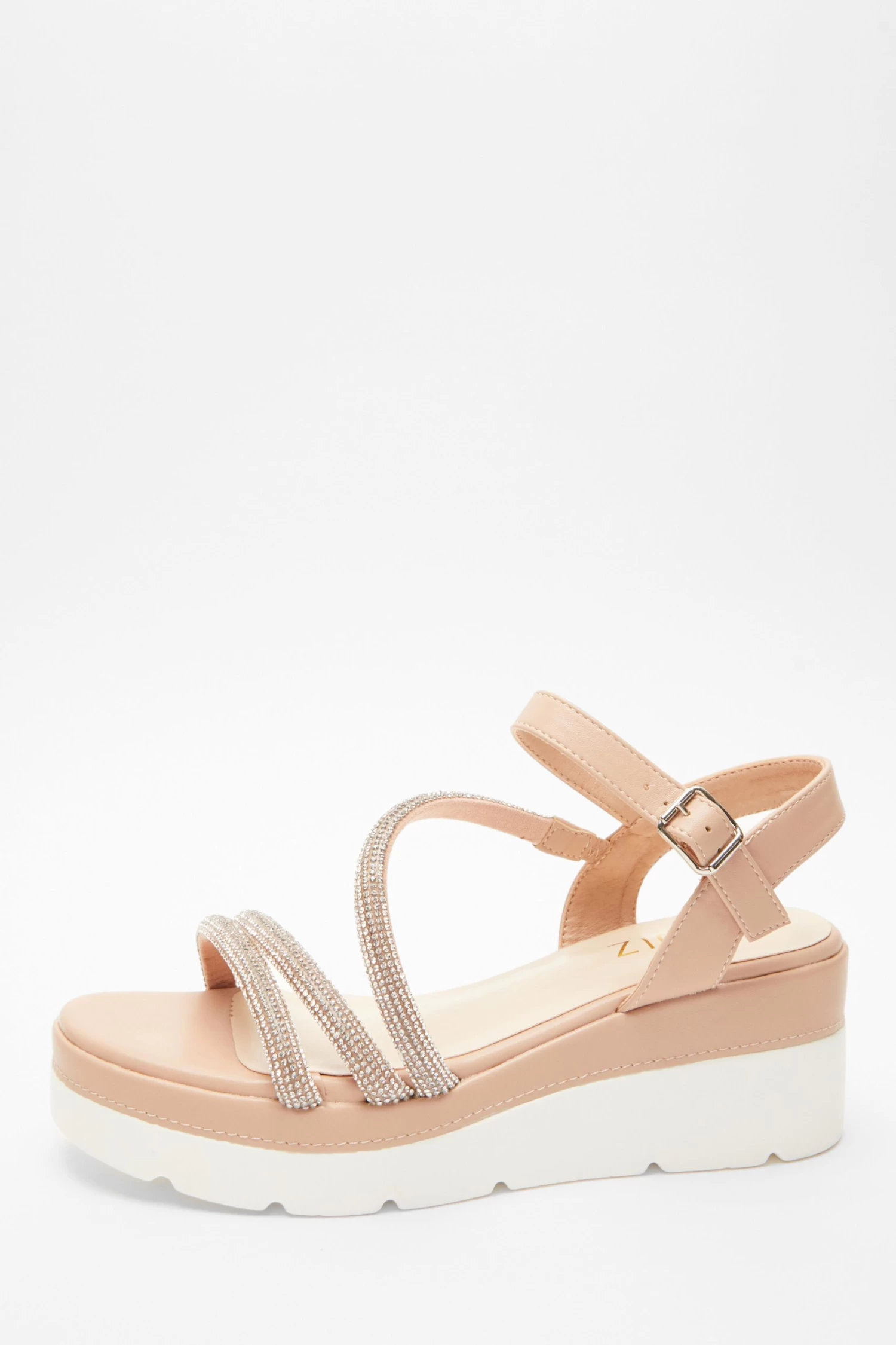 Pink Faux Leather Diamante Wedges 1 Pink Faux Leather Diamante Wedges