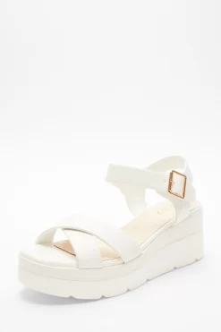 White Faux Leather Cross Strap Wedges 8 White Faux Leather Cross Strap Wedges -Women Clothing Sale 00100037333 XB scaled