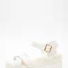 White Faux Leather Cross Strap Wedges