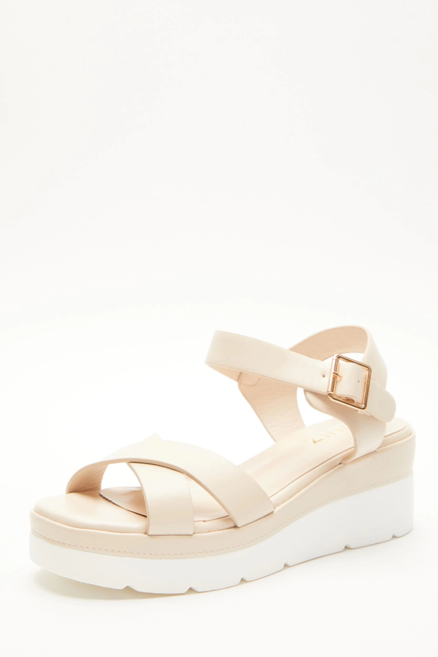 Nude Faux Leather Cross Strap Wedges 3 Nude Faux Leather Cross Strap Wedges - Image 3