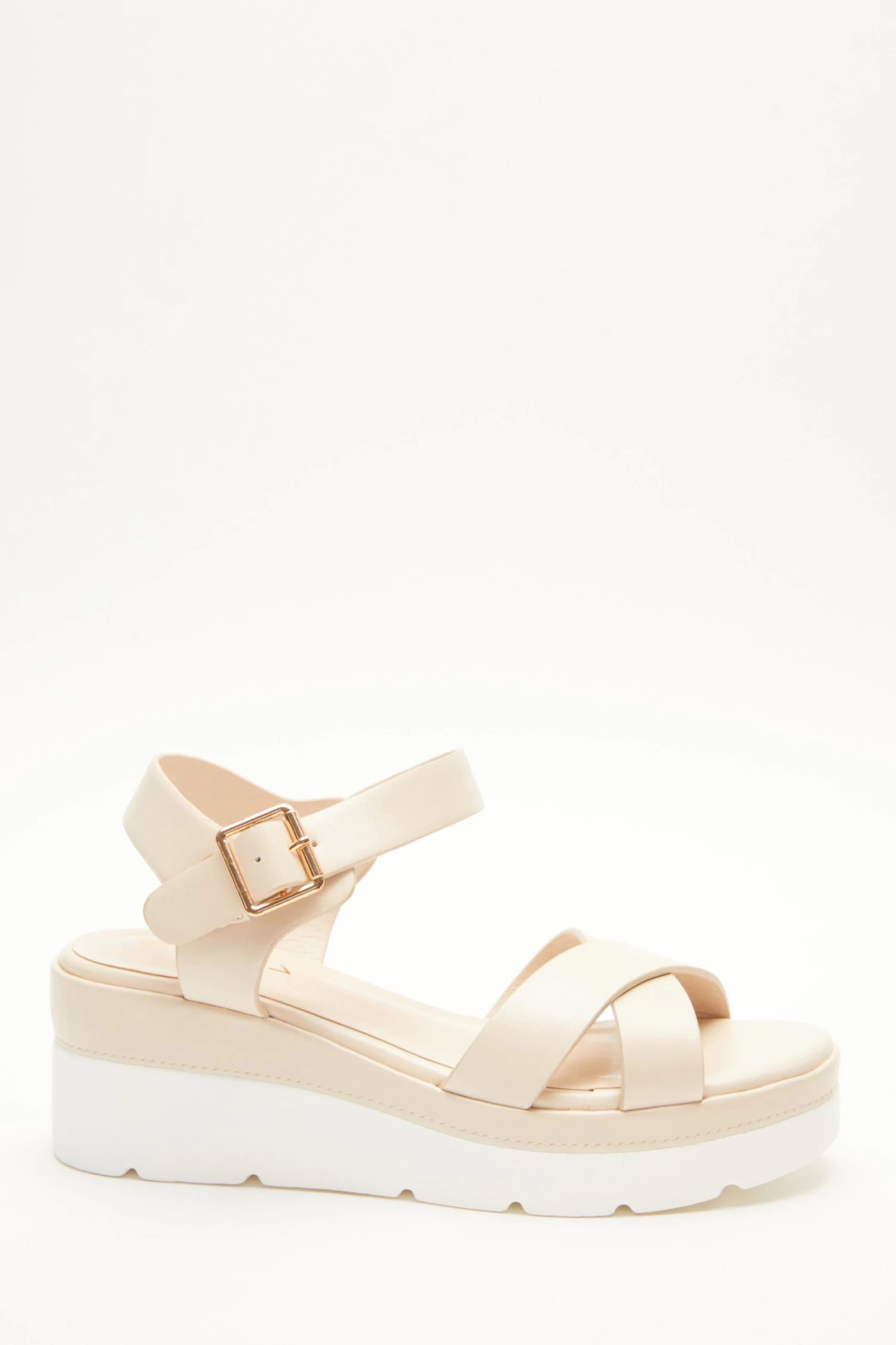 Nude Faux Leather Cross Strap Wedges 2 Nude Faux Leather Cross Strap Wedges - Image 2