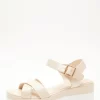Nude Faux Leather Cross Strap Wedges
