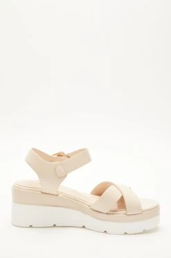 Nude Faux Leather Cross Strap Wedges 11 Nude Faux Leather Cross Strap Wedges -Women Clothing Sale 00100037334 ZS