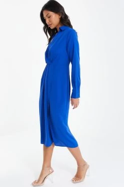 Royal Blue Shirt Midi Dress 9 Royal Blue Shirt Midi Dress -Women Clothing Sale 00100037350 XS