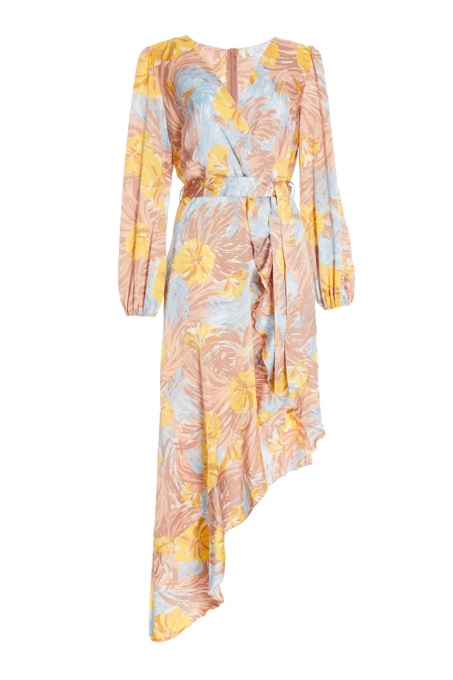 Multicoloured Satin Floral Asymmetric Midi Dress 1 Multicoloured Satin Floral Asymmetric Midi Dress