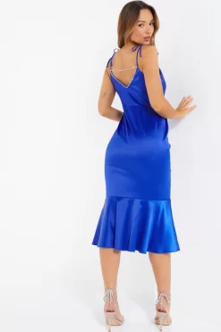 Royal Blue Satin Fishtail Midi Dress -Women Clothing Sale 00100037352 XB scaled