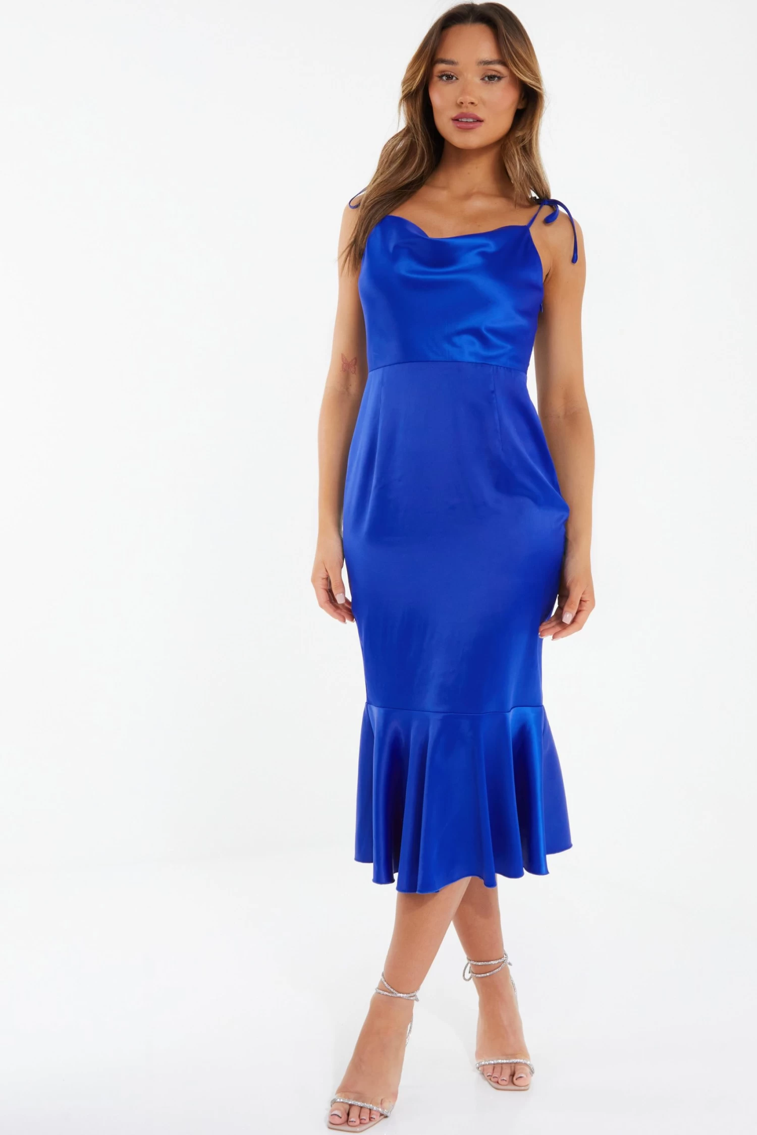Royal Blue Satin Fishtail Midi Dress 2 Royal Blue Satin Fishtail Midi Dress - Image 2