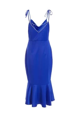 Royal Blue Satin Fishtail Midi Dress 10 Royal Blue Satin Fishtail Midi Dress -Women Clothing Sale 00100037352 ZB