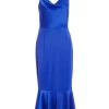 Royal Blue Satin Fishtail Midi Dress