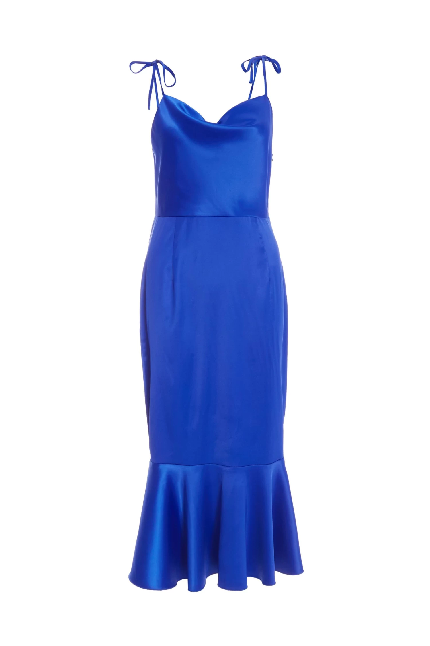 Royal Blue Satin Fishtail Midi Dress 1 Royal Blue Satin Fishtail Midi Dress