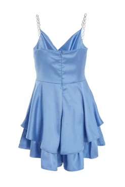 Blue Satin Diamante Frill Playsuit -Women Clothing Sale 00100037355 ZB scaled
