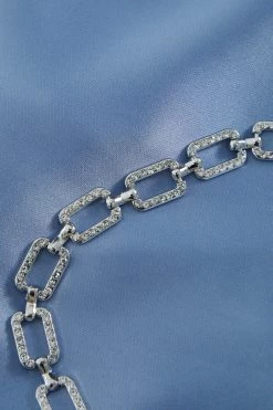 Blue Satin Diamante Frill Playsuit -Women Clothing Sale 00100037355 ZS