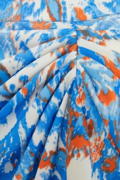 Blue Satin Aztec Print Ruched Midi Skirt -Women Clothing Sale 00100037357 ZS scaled