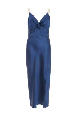 Navy Twist Front Midi Dress