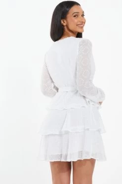 White Chiffon Polka Dot Skater Dress 8 White Chiffon Polka Dot Skater Dress -Women Clothing Sale 00100037366 XB