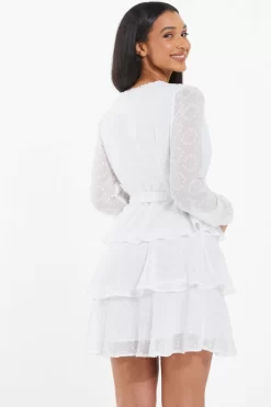 White Chiffon Polka Dot Skater Dress -Women Clothing Sale 00100037366 XB scaled