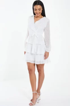 White Chiffon Polka Dot Skater Dress -Women Clothing Sale 00100037366 XS scaled