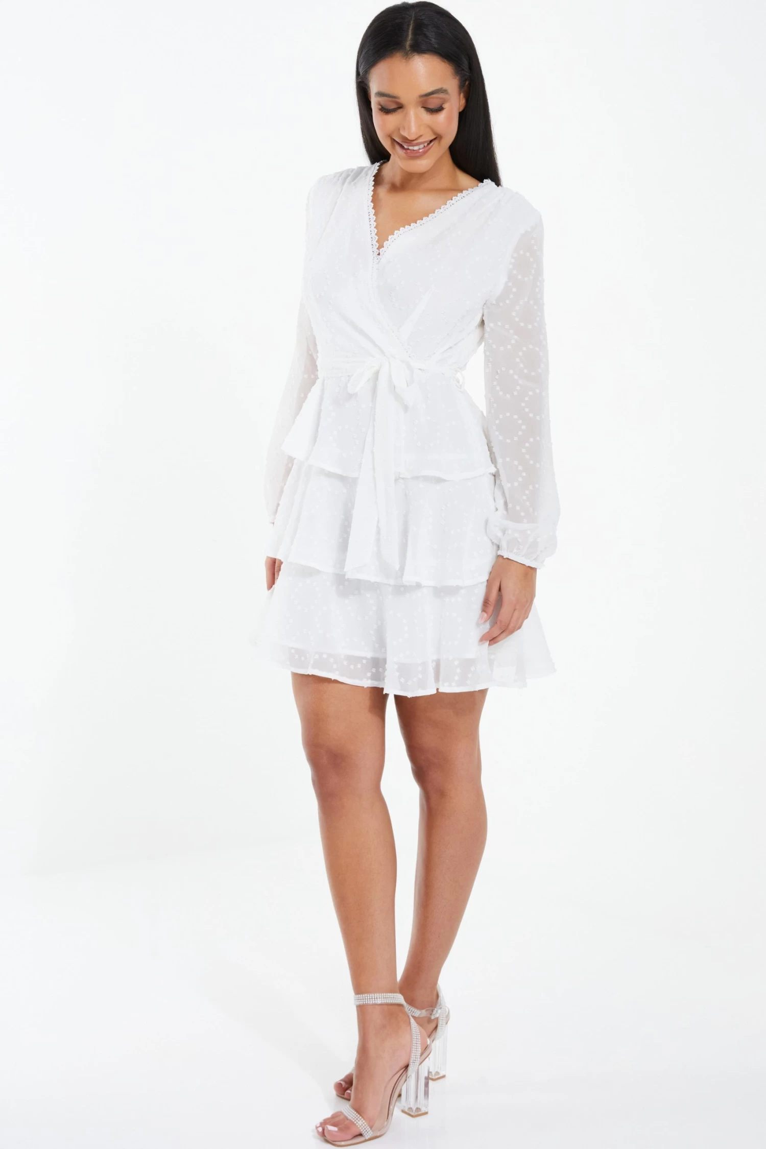 White Chiffon Polka Dot Skater Dress 4 White Chiffon Polka Dot Skater Dress - Image 4