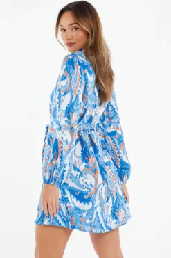 Blue Marble Print Shirt Mini Dress 8 Blue Marble Print Shirt Mini Dress -Women Clothing Sale 00100037368 XB scaled