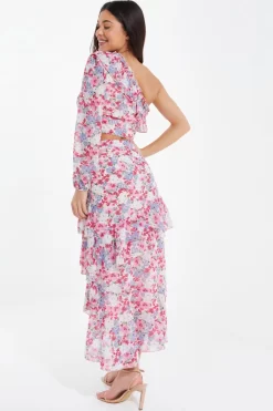 Multicoloured Chiffon Floral Frill Midi Skirt -Women Clothing Sale 00100037369 XB scaled