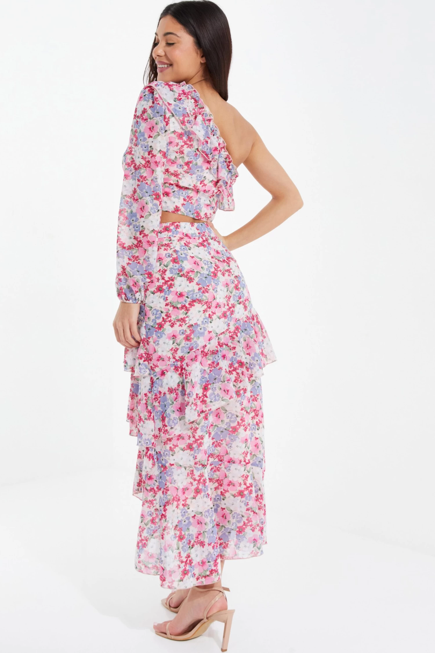 Multicoloured Chiffon Floral Frill Midi Skirt 3 Multicoloured Chiffon Floral Frill Midi Skirt - Image 3