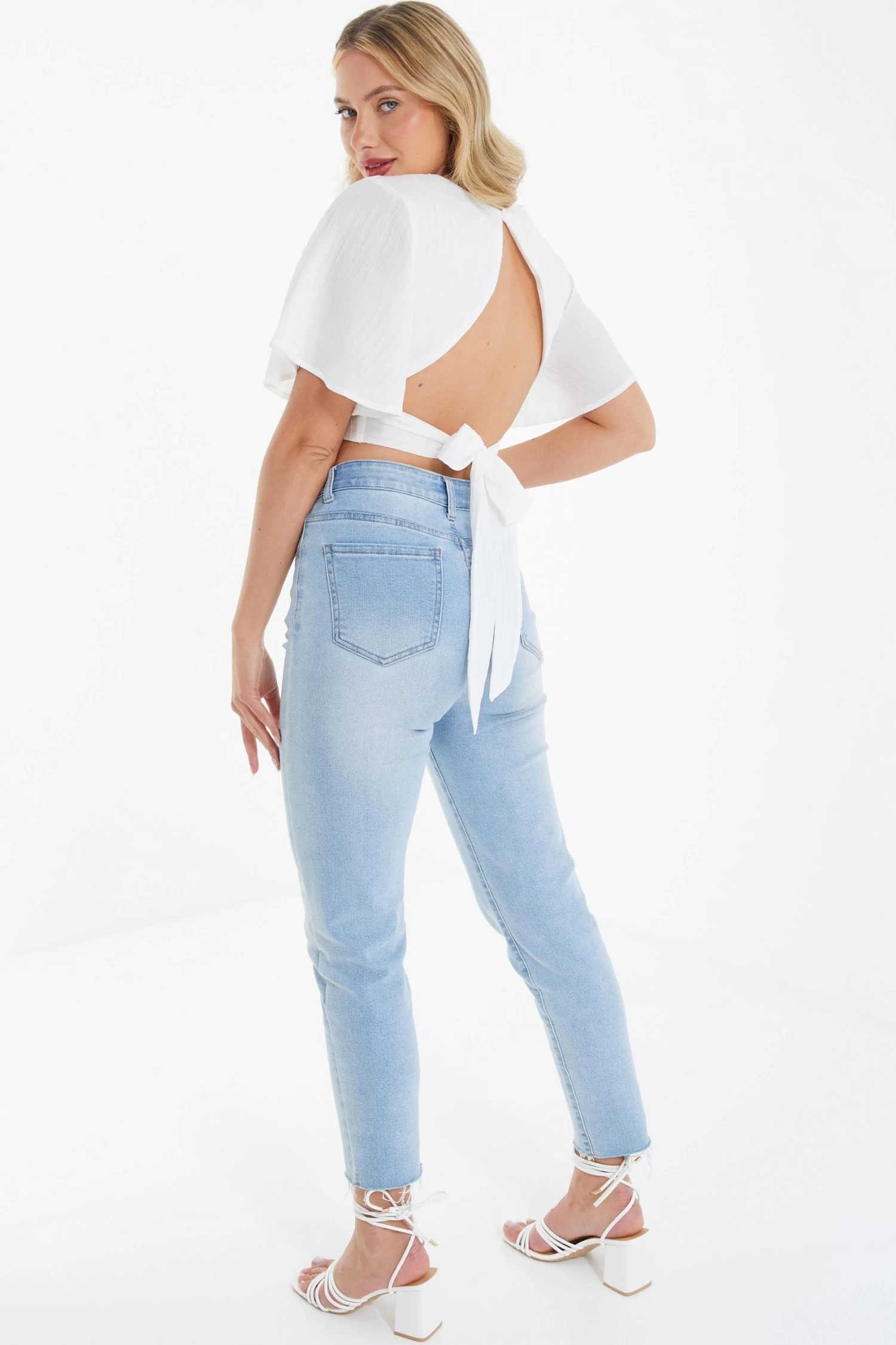 White Textured Tie Back Crop Top 3 White Textured Tie Back Crop Top - Image 3