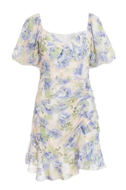 Pink Floral Chiffon Ruched Mini Dress