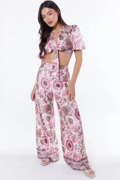 Pink Paisley Print Tie Front Crop Top 9 Pink Paisley Print Tie Front Crop Top -Women Clothing Sale 00100037375 XS scaled